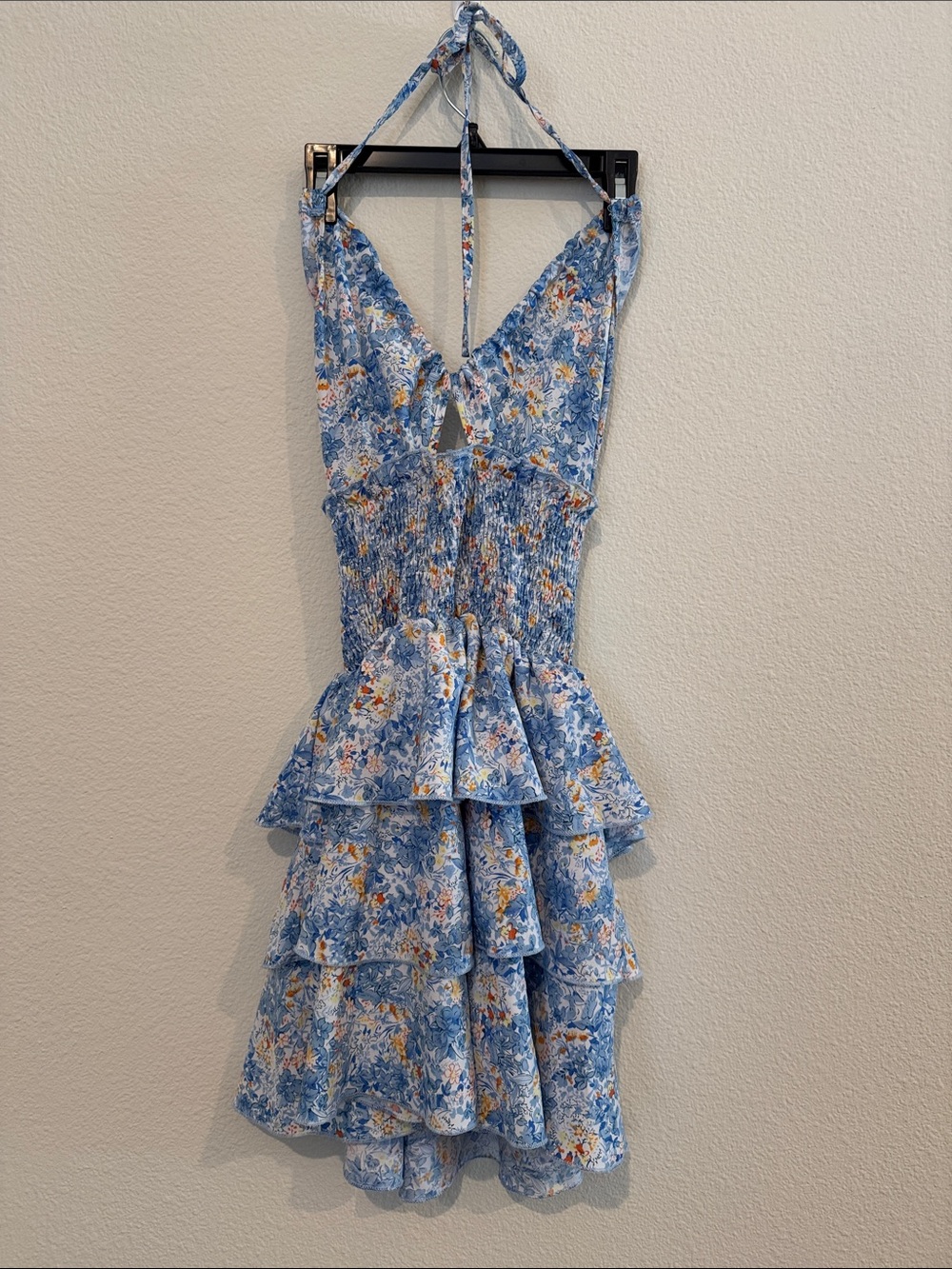 Blue Floral Tiered Halter Sundress
